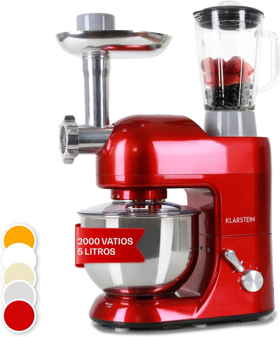 Klarstein Batidora Amasadora con Bol 5L para Hornear, Robot Cocina, Amasadora Reposteria 2000W
