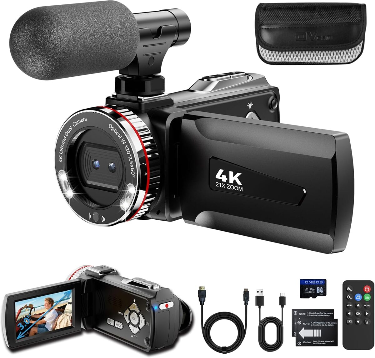 Caupureye Cámara de Video 4K Videocámara 48 MP